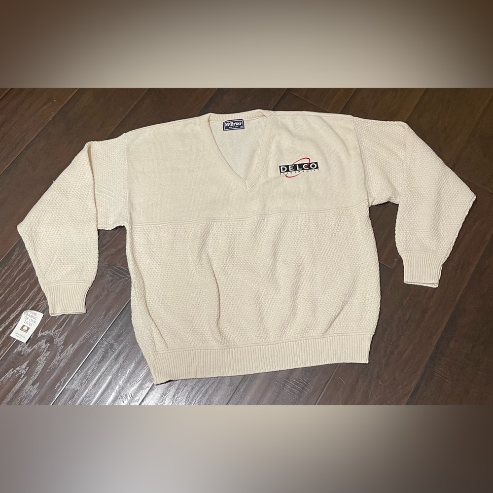 McBriar Men Vintage Sweater Delco Electronics Logo Made in USA 100% Cotton XL